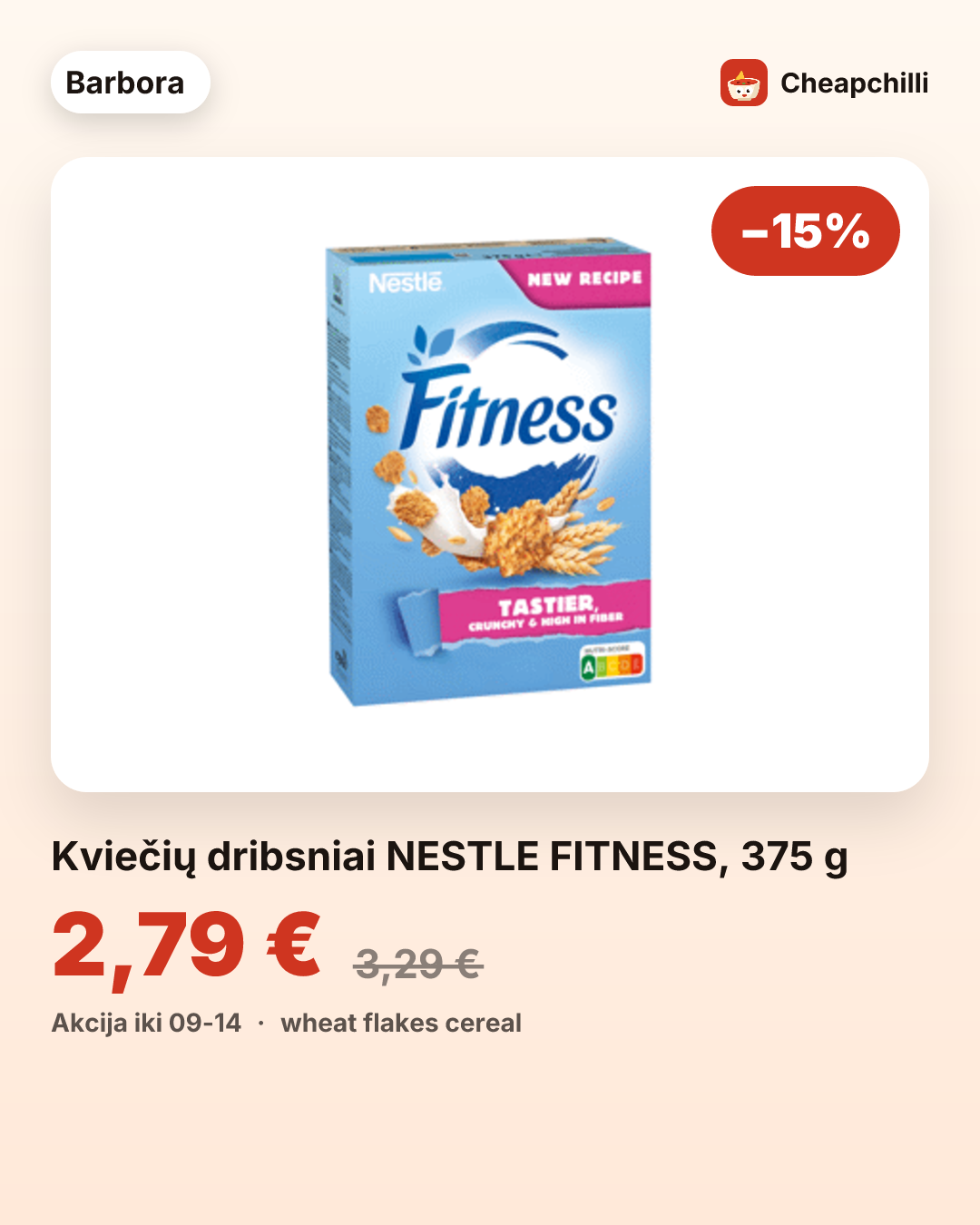Kviečių dribsniai NESTLE FITNESS, 375 g