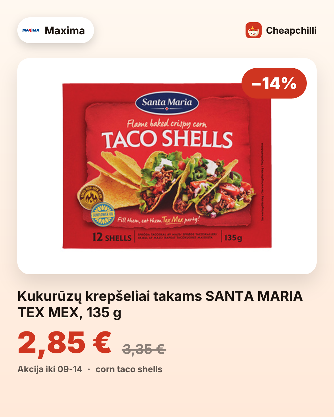 Kukurūzų krepšeliai takams SANTA MARIA TEX MEX, 135 g